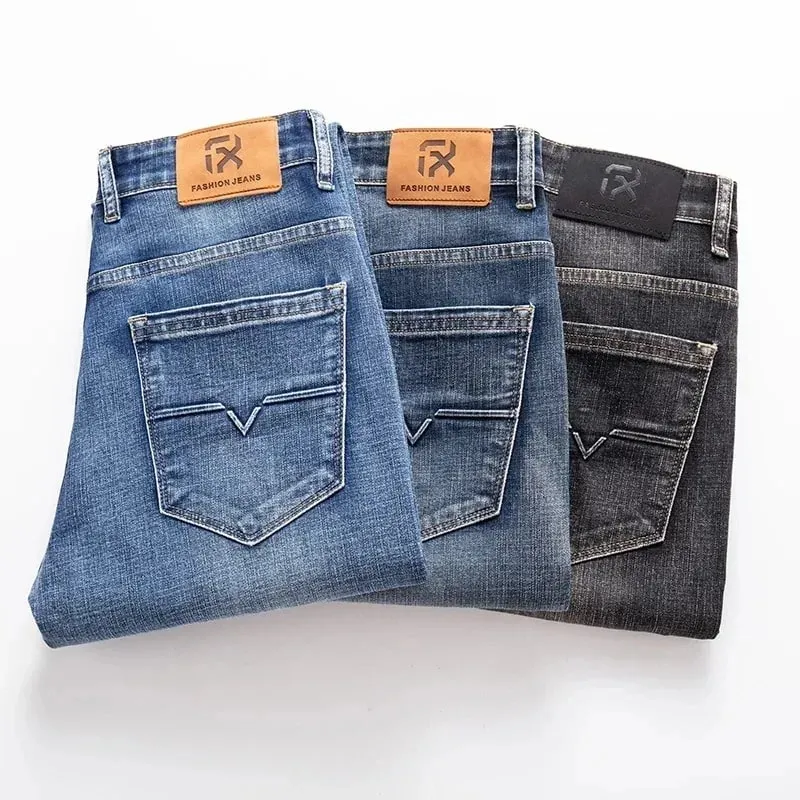 2026 Regular Fit Jeans Classic Style Spring Summer New Men's Light Blue Stretch Denim Fabric Pants Male Brand — image 2