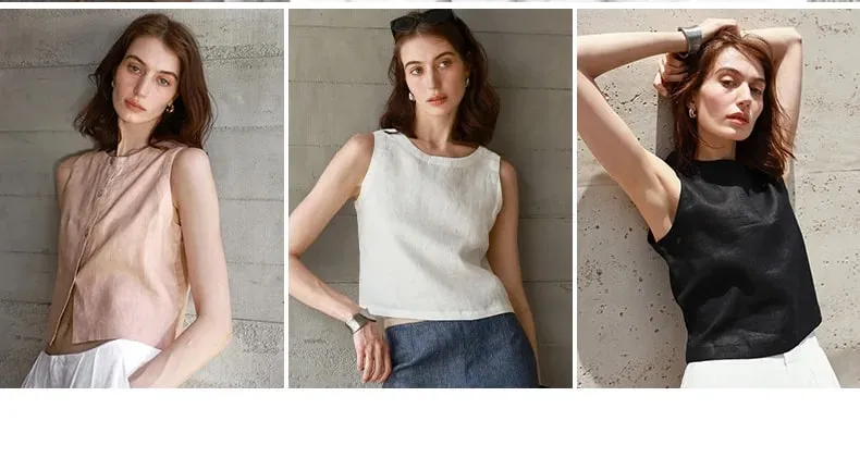 Chic Front And Back Two Wear Women Linen Tank Top 2026 Summer New Casual Short Loose 100% Linen Sleeveless Crop Tops — image 8