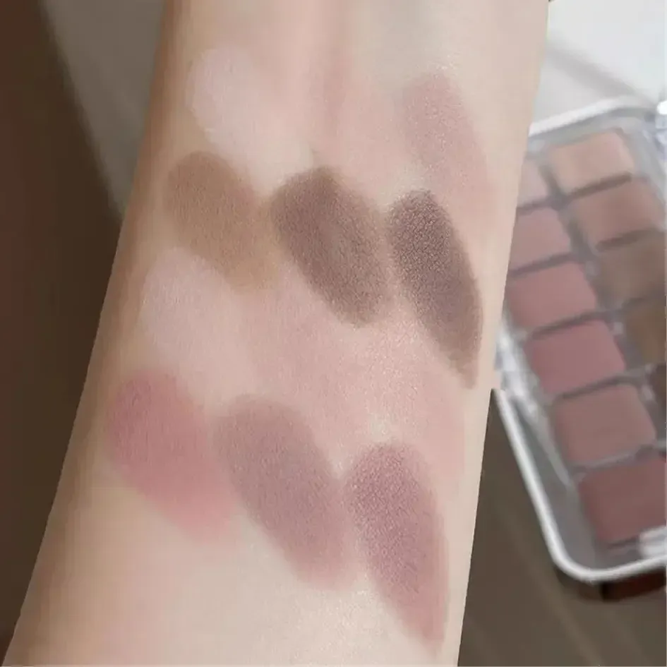 Low Saturation Eyeshadow Palette 12 Color All Matte Korean Tea Apricot Eye Makeup Palette Daily Makeup Long Lasting Eye Shadows
