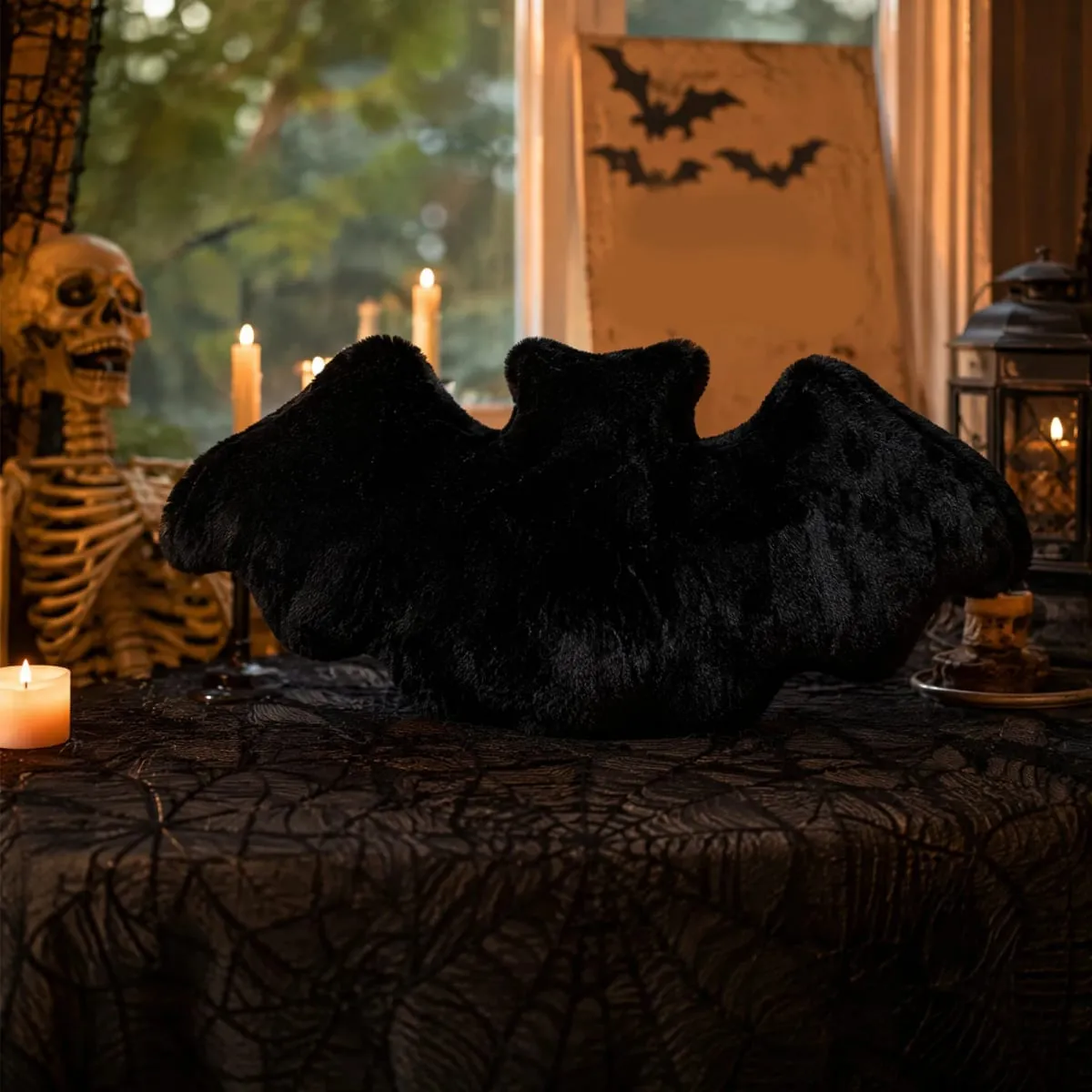 Halloweenský plyšový polštář ve tvaru netopýra 17,72x9,06 palce Halloweenský plyšový polštář Bats Dekorativní polštář na pohovku do auta — image 3