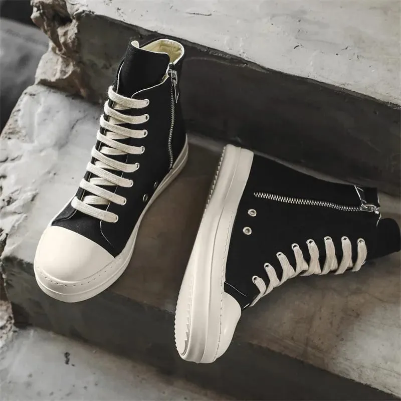 Popular Men's Sneakers Men's Casual Shoes 2025 New Lace-up Thick Bottom High Top Shoes Canvas Punk Couple Trend Sneakers for Man — image 3
