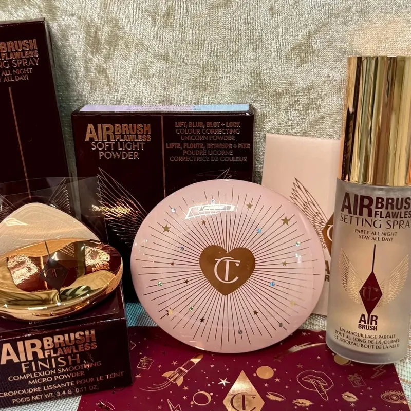 Charlotte Tilbury Setting Spray 16H Waterproof Weightless&Contour Wand Blendable Buildable&12Pan Eyeshadow Intensely Pigmented