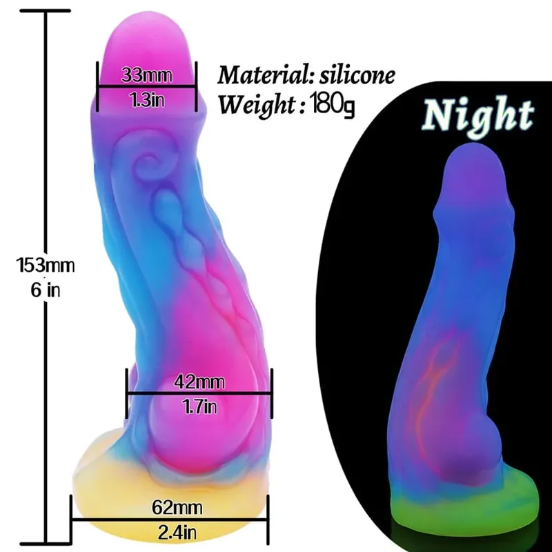 Sumbat Anal Bercahaya Malam Realistis Dildo Naga Monster Bercahaya untuk Wanita Pria Penyumbat Pantat Seksi Bentuk Anjing Mainan Seks untuk Pasangan — image 10