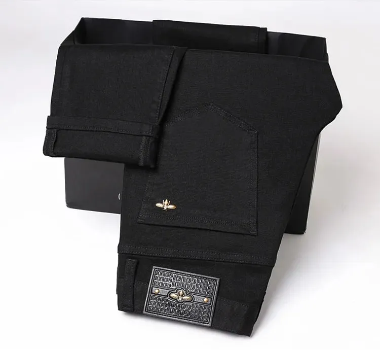 Pure black jeans for men simple fashionable light luxury trendy stretchy slim fit high-end versatile denim long pants — image 9
