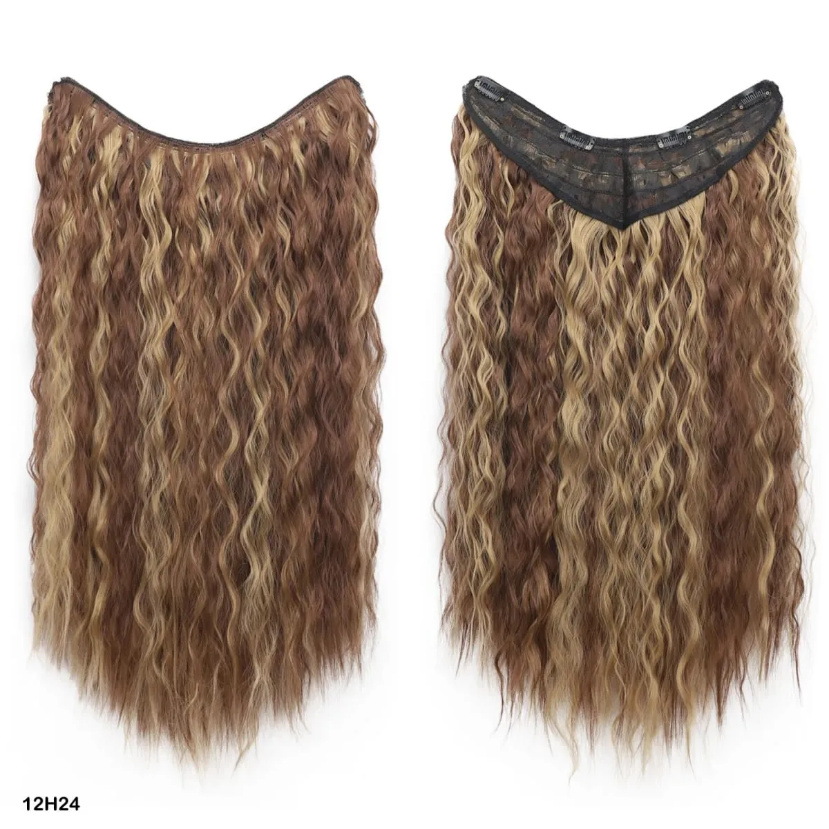 Jeedou Synthetic Long Deep Wavy Hair Extension V-Shape One Piece Clip-In Hairpiece with 4 Clips Brown Color for Girls