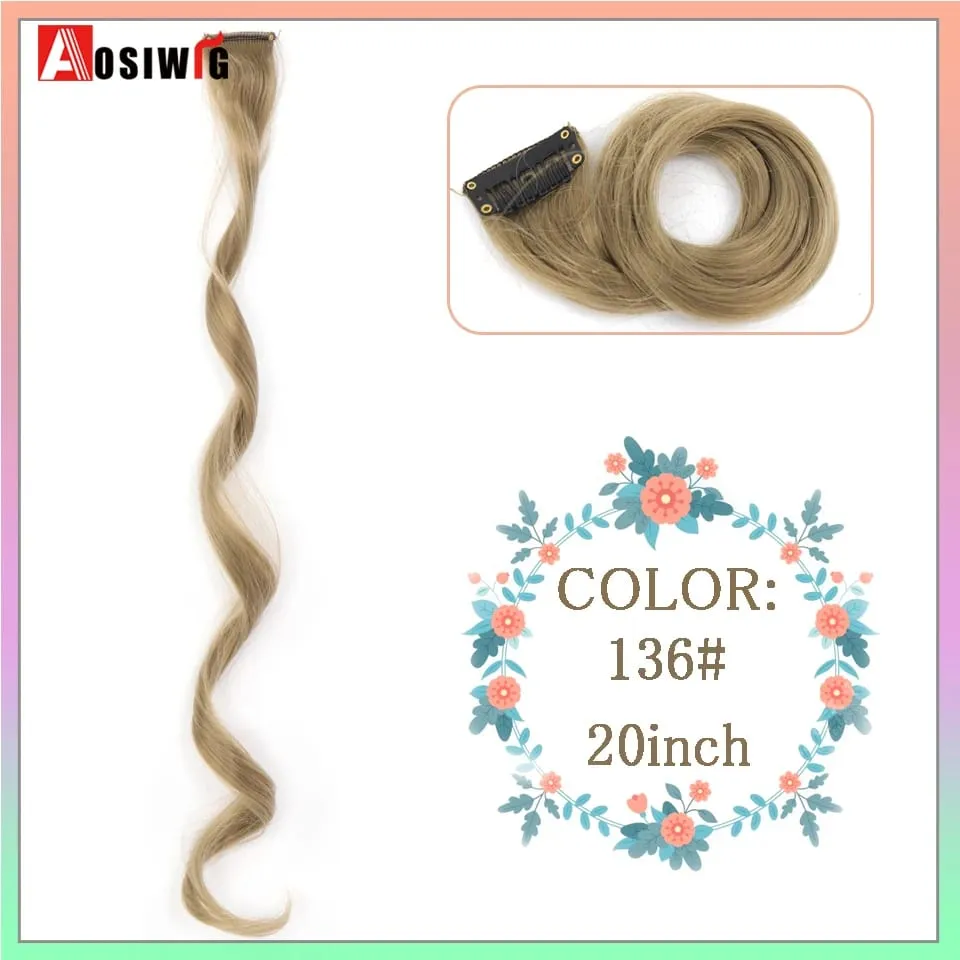 22" Synthetic Long Straight Rainbow Highlight Colored Hair Extensions Clip In One Piece Ombre Pink Purple Green Yellow For Wome — image 24