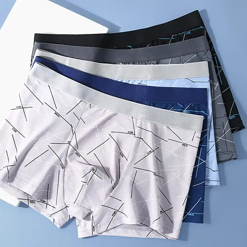 Calzoncillos de hombre, ropa interior elástica, cintura media, estampado de letras a rayas, suave, transpirable, sin costuras, convexo en U, calzoncillos de secado rápido para hombre