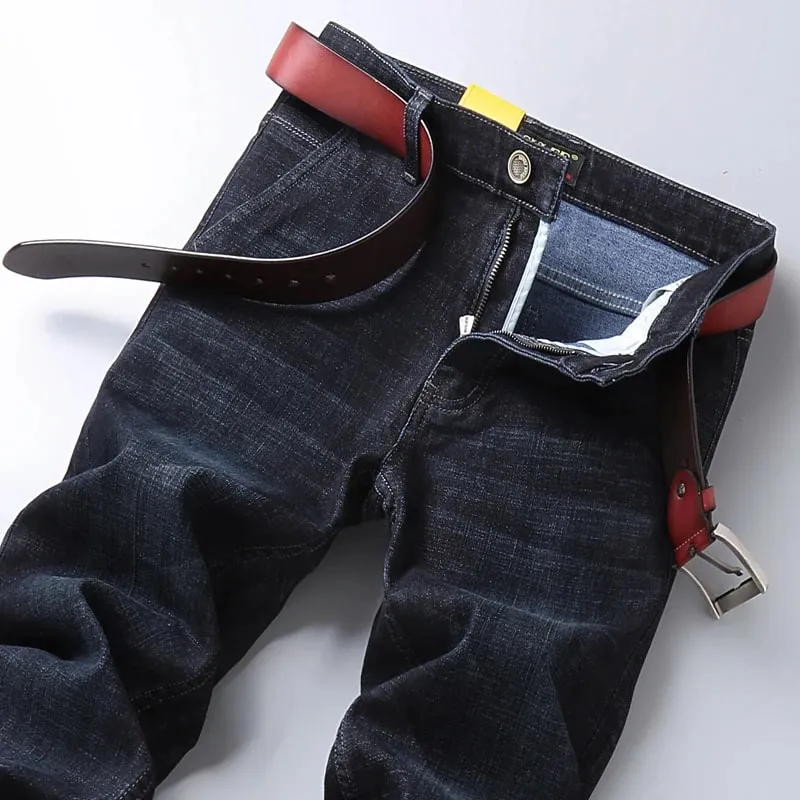 New High Quality Jeans Men's Business Casual Straight Denim Pants Stretch Fashion Classic Work Trousers Blue Black Male — image 3
