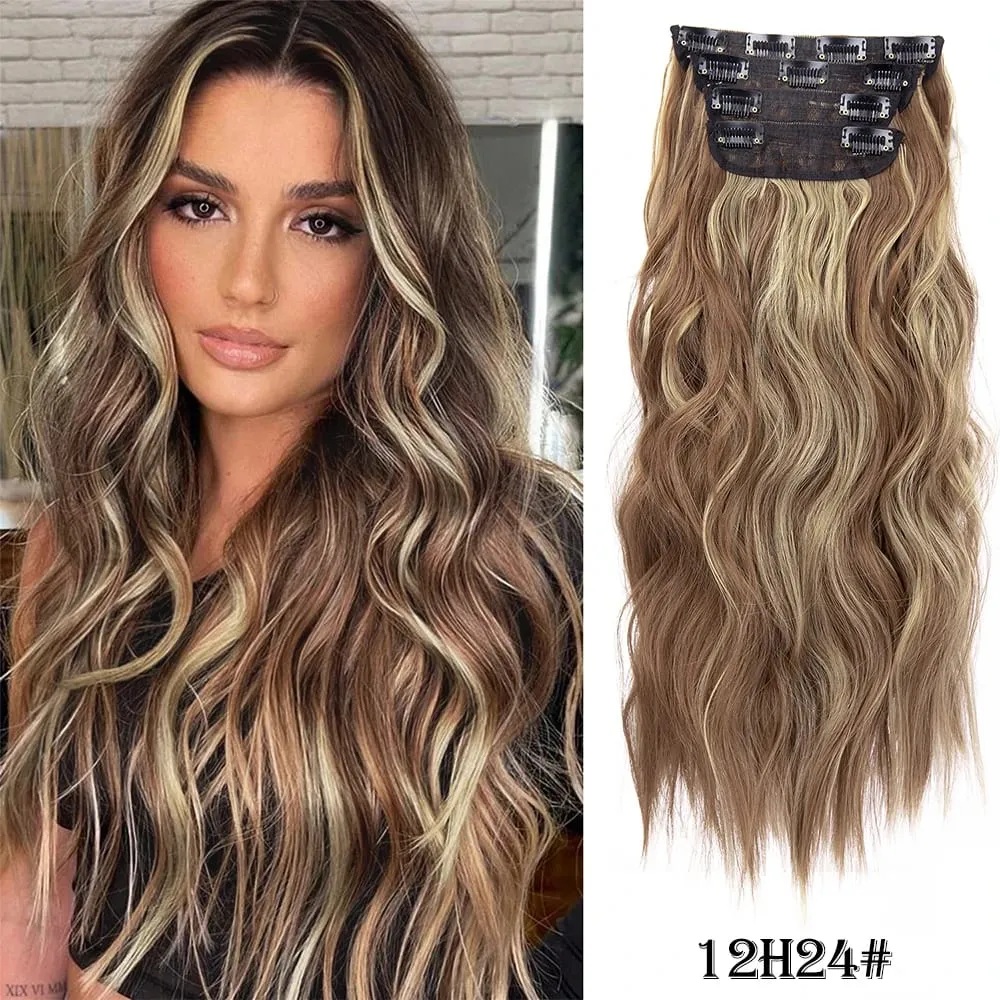 Leeons Wavy Clip In Hair Extensions 4 PCS Natural Soft Long Wavy Hairpieces Thick Double Weft Clip In Hair Extensions For Woman — image 16