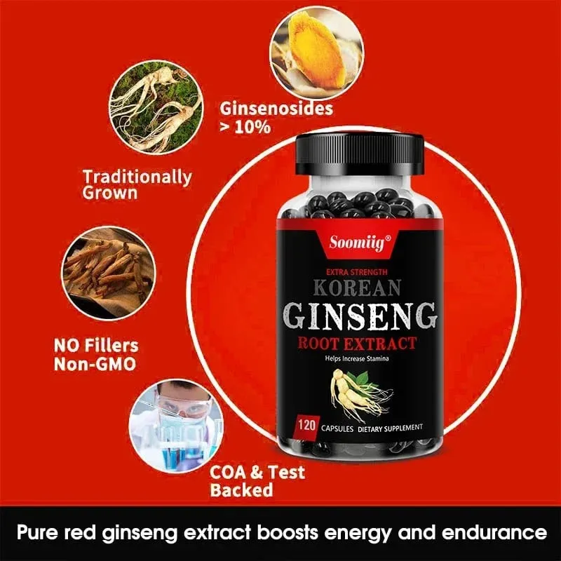 Strong Korean Ginseng 120 Vegetarian Capsules Energy Stamina & Focus + Memory & Mental Performance for Men and Women — image 4