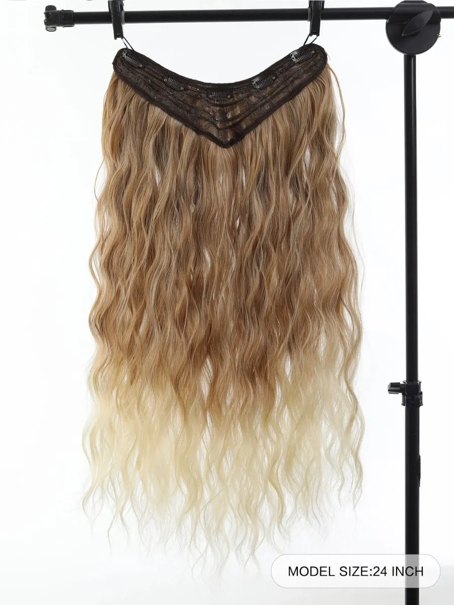 Synthetic Hairpiece 24 Inch Long Water Wave Wavy Clip In Hair Extensions V-Shaped Ombre Heat Resistant Fiber For Women Girls — image 3