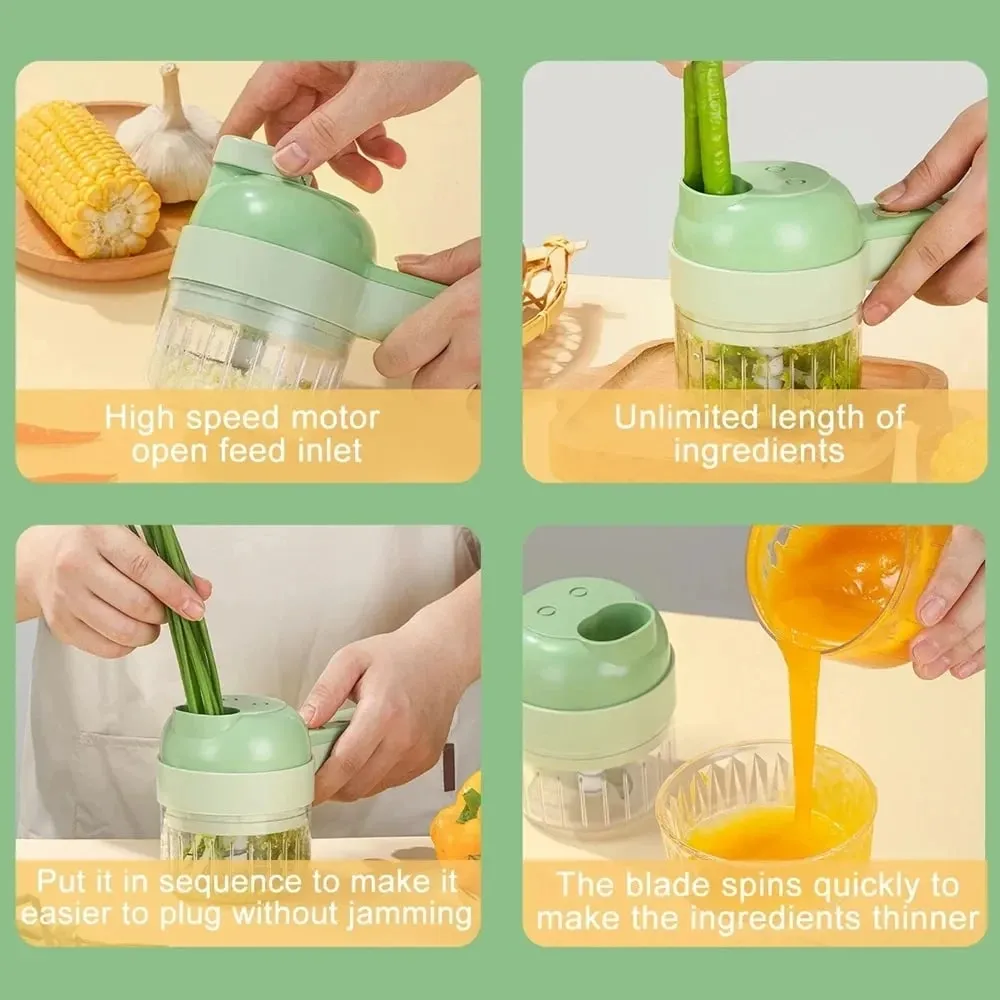 4 in 1 Handheld Electric Vegetable Cutter Wireless Food Processor Vegetable Slicer Set Pepper Garlic Mash Minced Cooking Gadgets — image 7