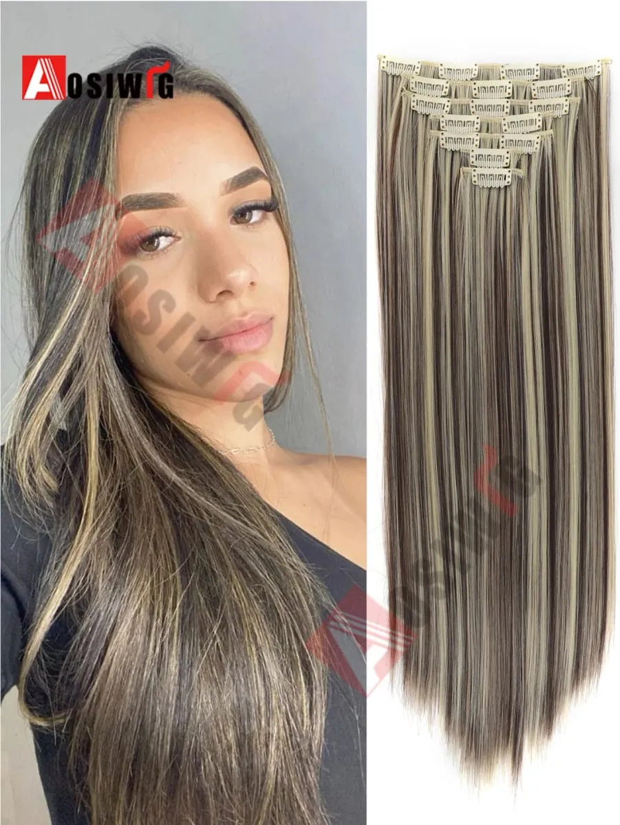 18-32Inch 16 Clips in Hair Extensions Long Straight Hairstyle Synthetic Blonde Black Hairpieces Heat Resistant False Hair Daily — image 11