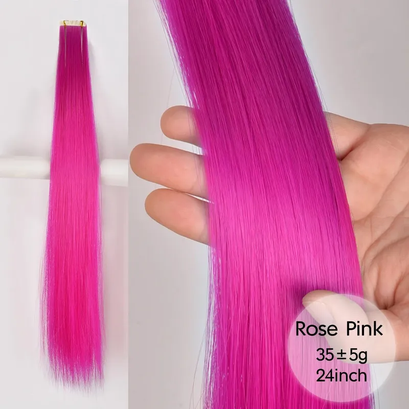 Tape In Straight Synthetic Hair Extensions Invisible Hand Tied Tape in Hair Natural Skin Weft Seamless Double-sided Adhesiv — image 9