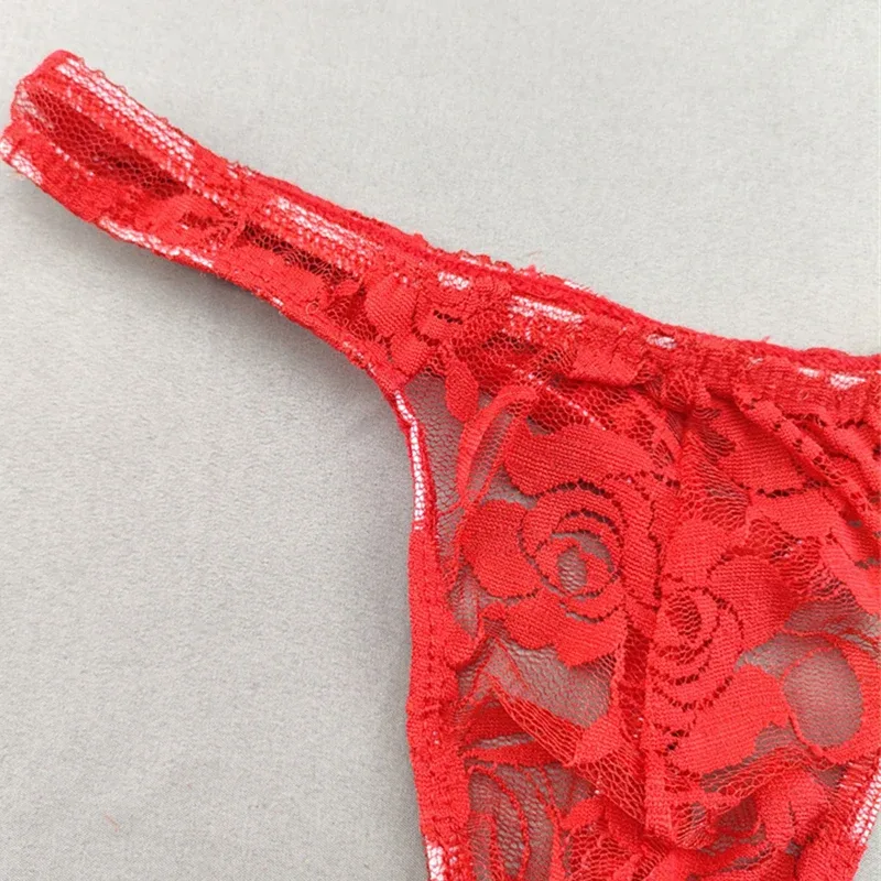 Lace Floral Sexy Men's Underwear Solid Hollow Perspective Thong Comfort Bugle Enhance Sissy G-String Gay Low Rise T-back Panties — image 5