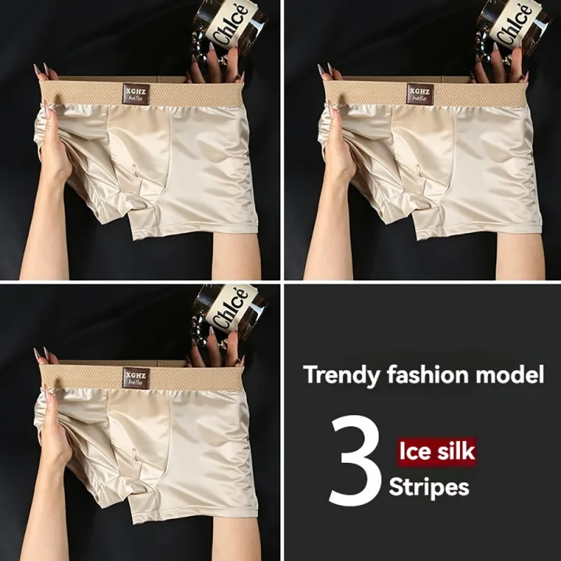 3PCS/Pack Luxury Ice Silk Satin-like Men's Panties Super Soft Boxer Homme Cool Breathable Comfortable Man Underwear Underpants — image 23
