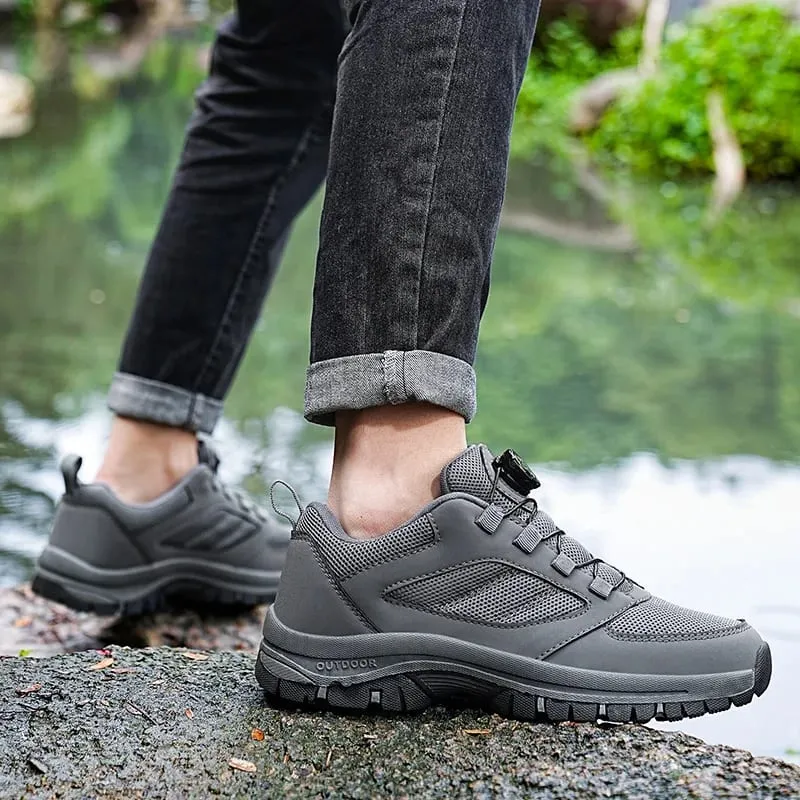 Male Sneakers Stylish Rotating Buckle Hiking Boots Solid Color Comfortable Non-slip Sporty Shoes Plus Size Men Shoes Leather — image 4