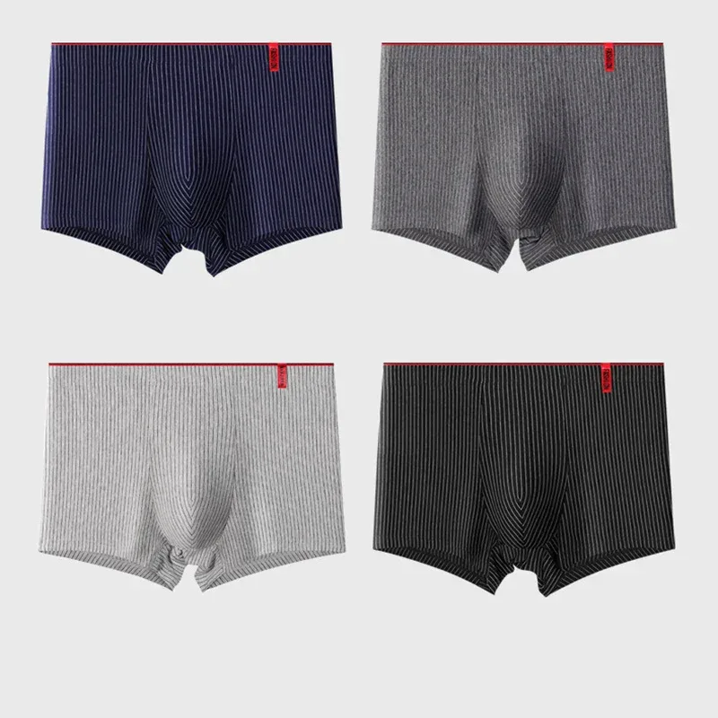 4Pcs Men's Cotton Boxer Shorts High Elastic Male Boxer Underwear Head Underpants Youth Middle-Aged Men's Boxer — image 9