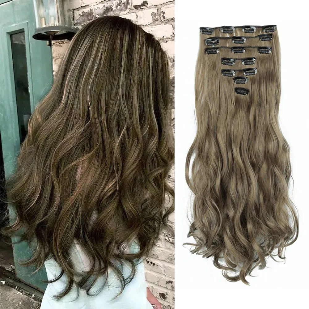 Clip In Hair Extensions 7PCS Full Head 22 Inch Long Curly Wavy Synthetic Hair Pieces Natural Wavy For Women Girls Hair — image 7
