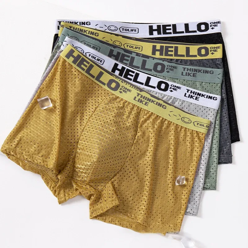 Mens Ice Silk Mesh Underwear Summer Breathable Mesh Cool Boxer Boxer Shorts for Men 45-90KG Anti-bacterial Light Thin Underpants — image 3