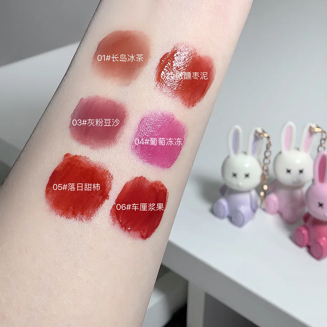 Cute Rabbit Mirror Lip Glaze Keychain Lipstick Waterproof Lip Gloss Long Lasting Non-stick Cup Women Lip Glaze Cosmetic 6 Colors — image 6