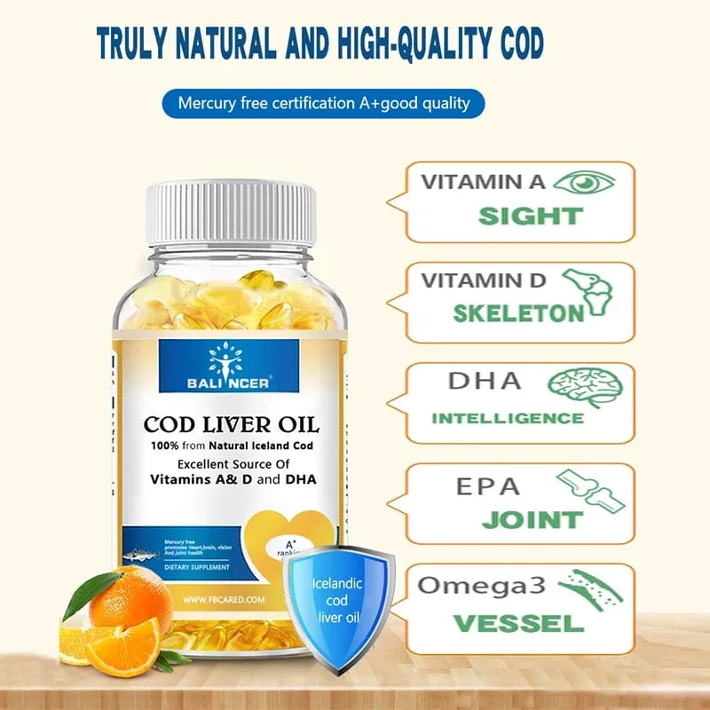 Cod Liver Oil Capsules Rich in Vitamin A D and DHA Help Maintain Healthy Skin Strong Brain and Bones and Improve Memory — image 5