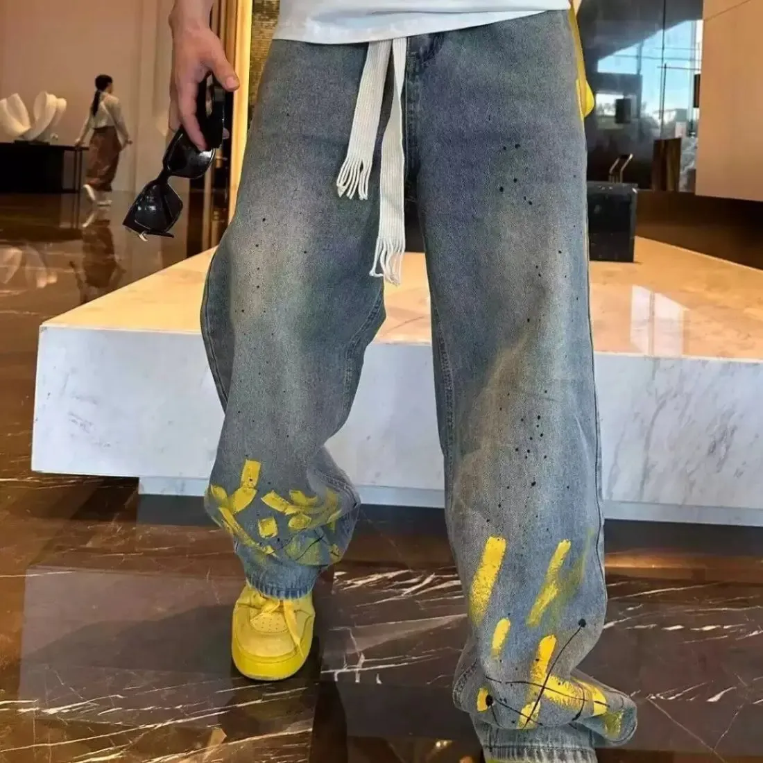 New Washed Jeans for Autumn and Winter Men Hand-painted Inkjet Print Fashionable and Versatile Old Casual Straight Pants — image 4