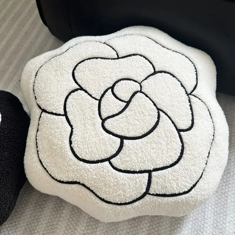 45cm Modern Style Flower Embroidery Plush Pillow Camellia Shaped Throw Pillow Soft Home Room Decor Cushion