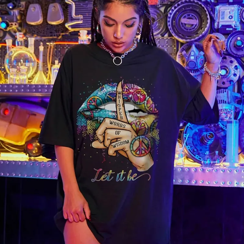Damen Sommer Casual Fashion Loose Plus Size Brief Lippen Druck Muster bedruckt Kurzarm Sommer T-Shirt Kleid — image 7