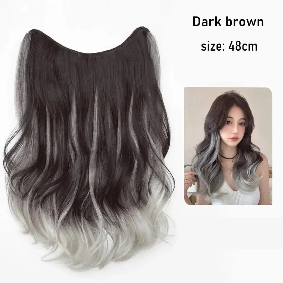 Synthetic 5 Clip 50cm Colored Hair Extensions Water Wave Wig Pink Wig Gray Wig Clip on Hair Extensions Christmas