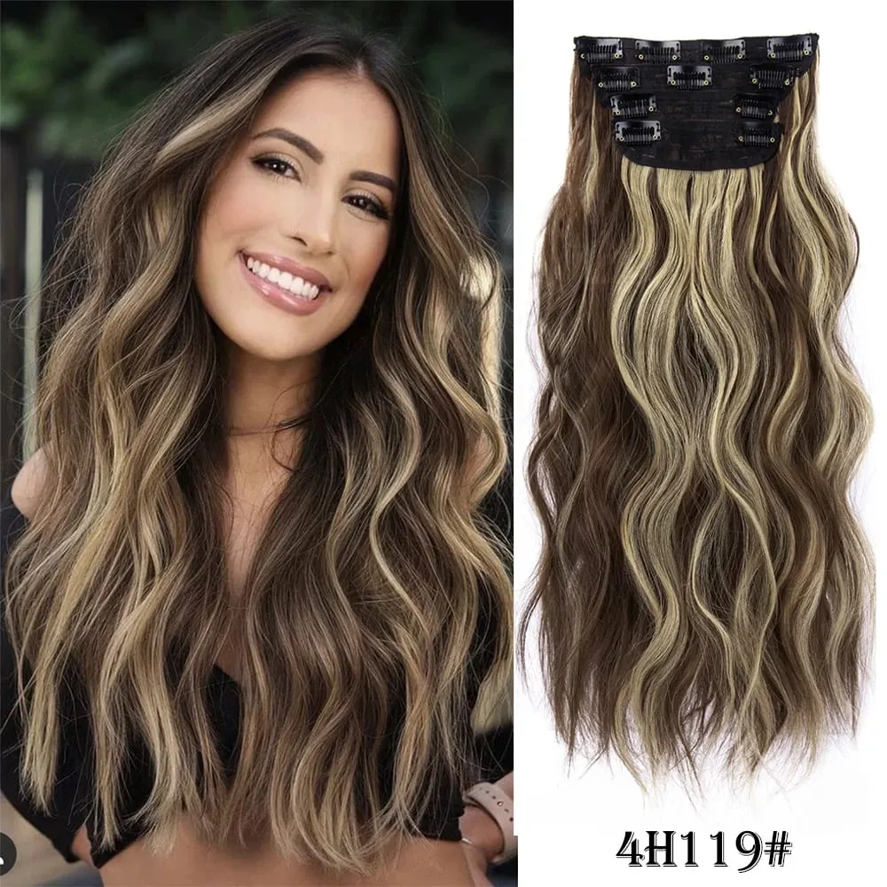 Leeons Wavy Clip In Hair Extensions 4 PCS Natural Soft Long Wavy Hairpieces Thick Double Weft Clip In Hair Extensions For Woman — image 15