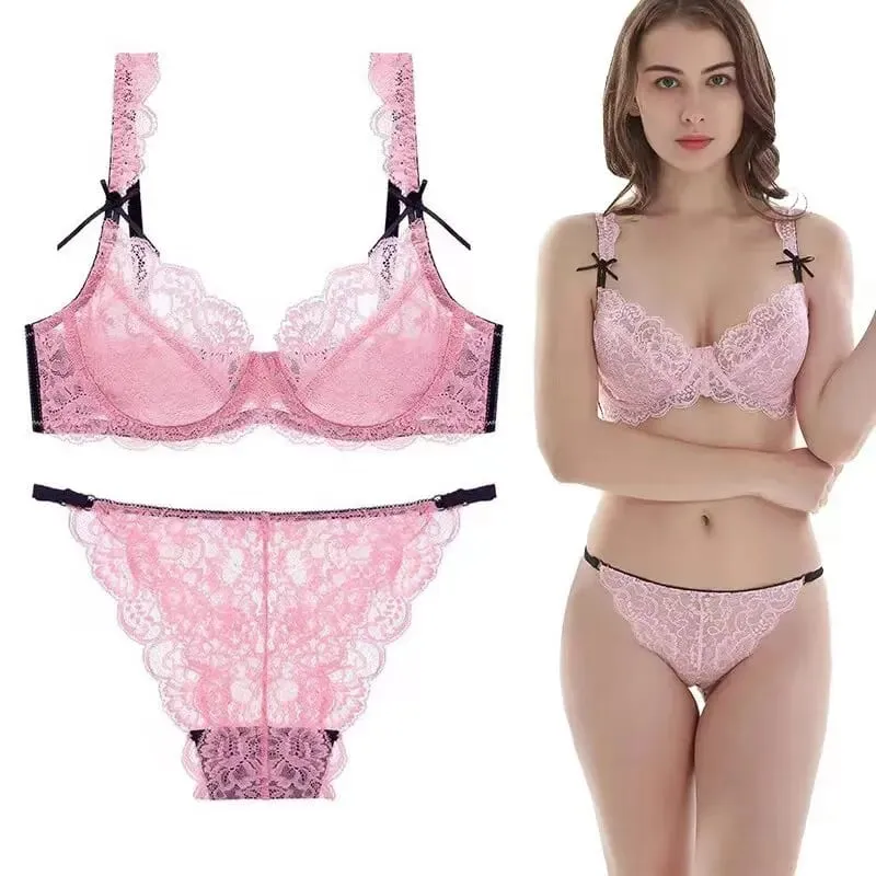 Reggiseno push-up in pizzo francese romantico, ultra sottile, non imbottito, senza ferretto, senza fodera, busto grande, minimizzatore, set di lingerie BANERDANNI S-XL — image 11