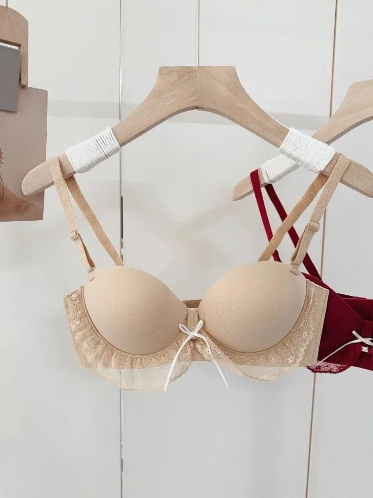 Kırmızı Yarım Fincan Dantel Sutyen Seti Küçük Sandıklar için Ayarlanabilir Destek Anti-Sarkma Push Up Seksi iç çamaşırı seti Kadın Doğum Günü Hediyesi — image 7
