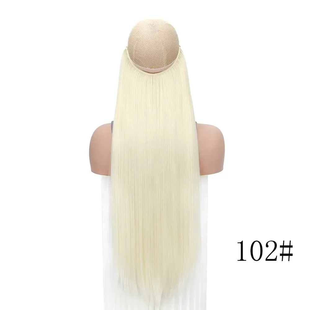 Straight Hair Extension with Invisible Synthetic Natural Straight Hairpiece for Women Long Straight Hair Piece with Fishing Line