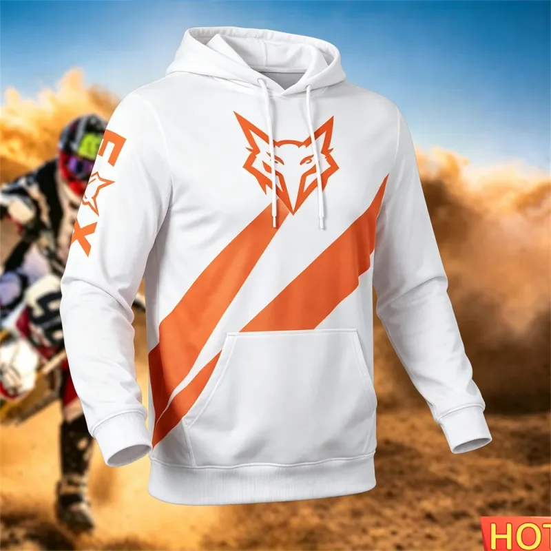 Sweat à capuche de course pour hommes, automne/hiver, cyclisme en plein air, pull à capuche, motif renard, poche, sport, moto, sweat-shirt à capuche — image 10