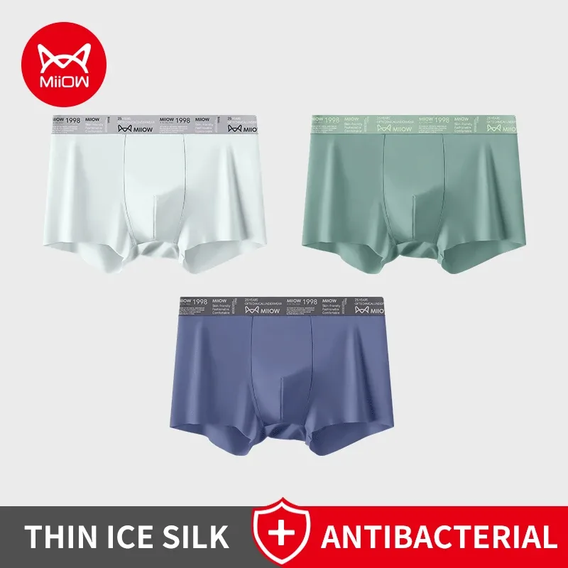 MiiOW 3Pcs Ice Silk Men Underwear Boxers Breathable Ultra-thin Mens Underpants Antibacterial Mens Panties Man Boxershorts Briefs — image 23