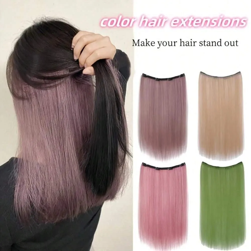 1pc Approx. 20 Inch Long Straight Synthetic Clip-In Hair Extensions Color-Dyed Natural Looking Braids Hair Piece For Women