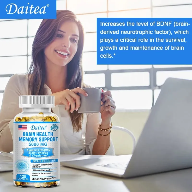 สุขภาพสมอง Nootropic Capsules 5000 มก. เพิ่มโฟกัสหน่วยความจำ & ความชัดเจน ฟังก์ชั่นความรู้ความเข้าใจและการไหลเวียนโลหิต ประสิทธิภาพทางจิต