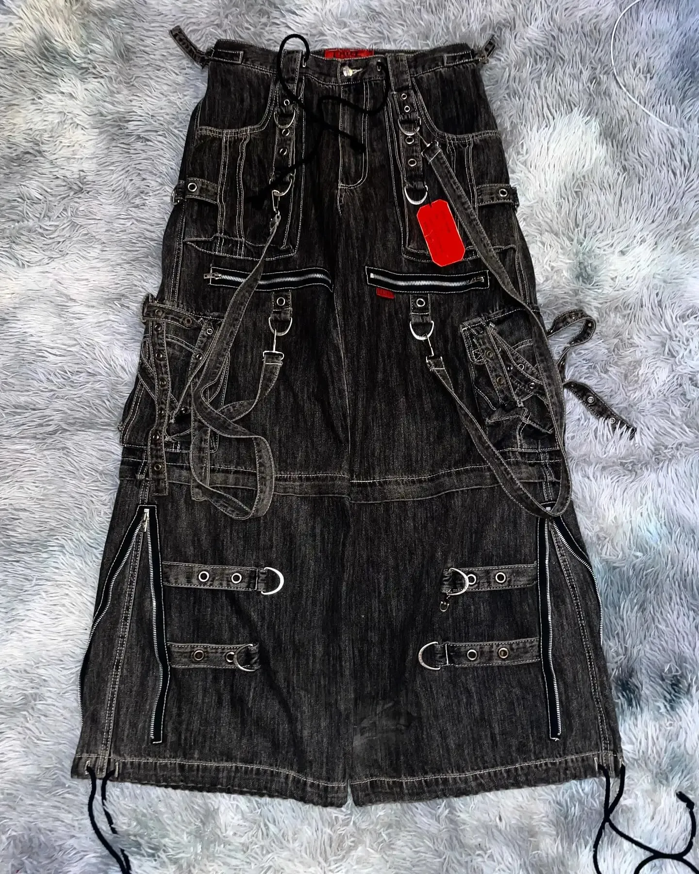 Mens Gothic Punk Cargo Pants with Straps Buckles Black Denim Multi Pocket Streetwear Trendy Urban Fashion Baggy Fit Casual Jeans — image 2