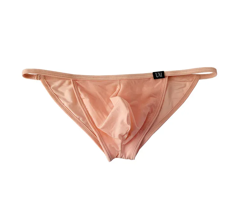 Celana Dalam Seksi Pria Celana Dalam Sutra Es Ultratipis Pakaian Dalam Bikini Belah Ganda dengan Celana Dalam Desain U-cembung Yang Dipersonalisasi Lubang