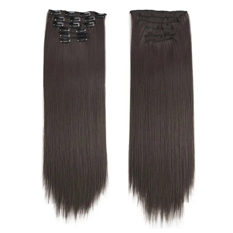 Synthetic Clip in Hair Extensions 6 Pcs/Set 16 Clips Long Straight Hairpieces Clip On Hair Extension for Women Blonde — image 17