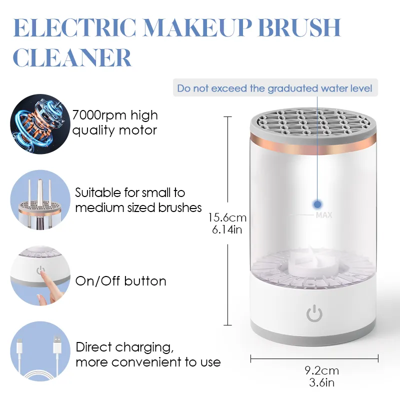 Pembersih Berus Solek USB Mudah Alih 3 Dalam 1 Berus Kosmetik Elektrik Alat Pengering Pembersih Cuci Automatik Pembersih Solek Untuk Wanita — image 2