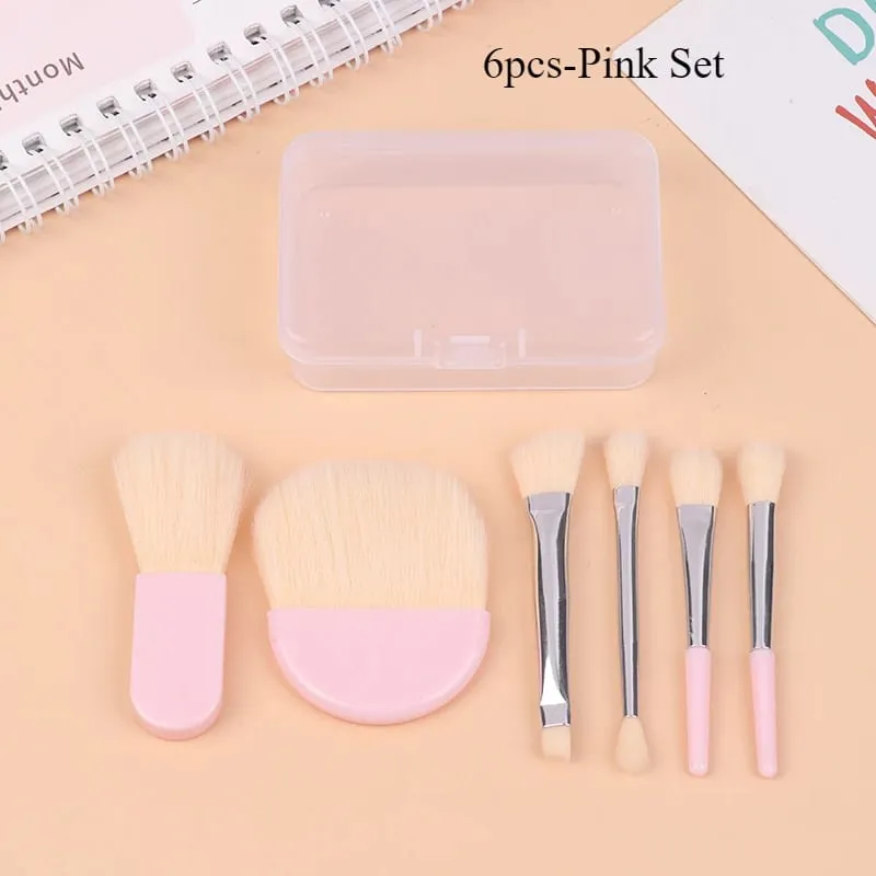6 Buah Set Kuas Rias Travel Mini dengan Kotak Bening Kuas Rias Concealer Pencampur Foundation Bedak Kosmetik Portabel — image 8