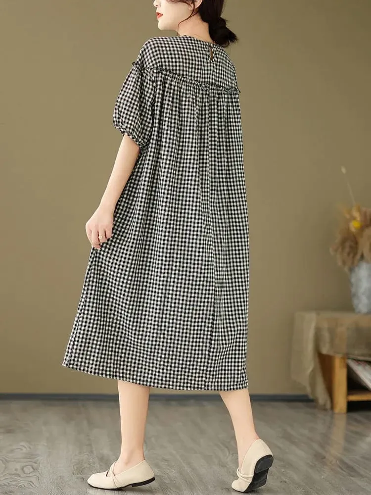 short sleeve oversized cotton linen vintage plaid new in dresses for women casual loose long summer dress elegant clothing 2026 — image 2
