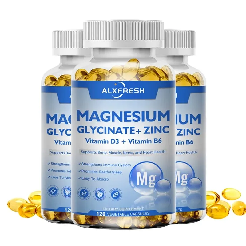 Magnesium Glycinate 500mg Capsules High Absorption with Zinc Vitamin D3 B6 Support Dietery Supplement Stress & Anxiety Relief