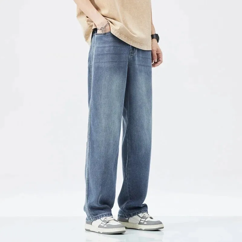 Stretch Jeans Men's 2024 New Lyocell Fabric High Quality Soft Loose Wide Pants Elastic Waist Casual Denim Trousers Streetwear — image 4
