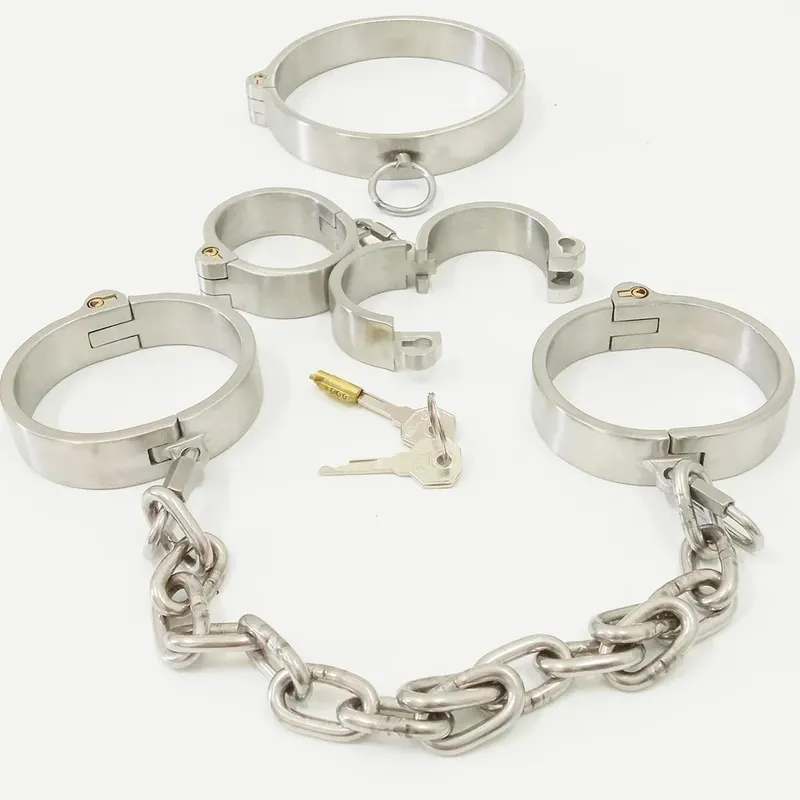 Stainless Steel Lockable Neck Collar Hand Ankle Cuffs Slave BDSM Tool Bondage Handcuffs Leg Irons Restraints Sex Toy for Couples — image 8