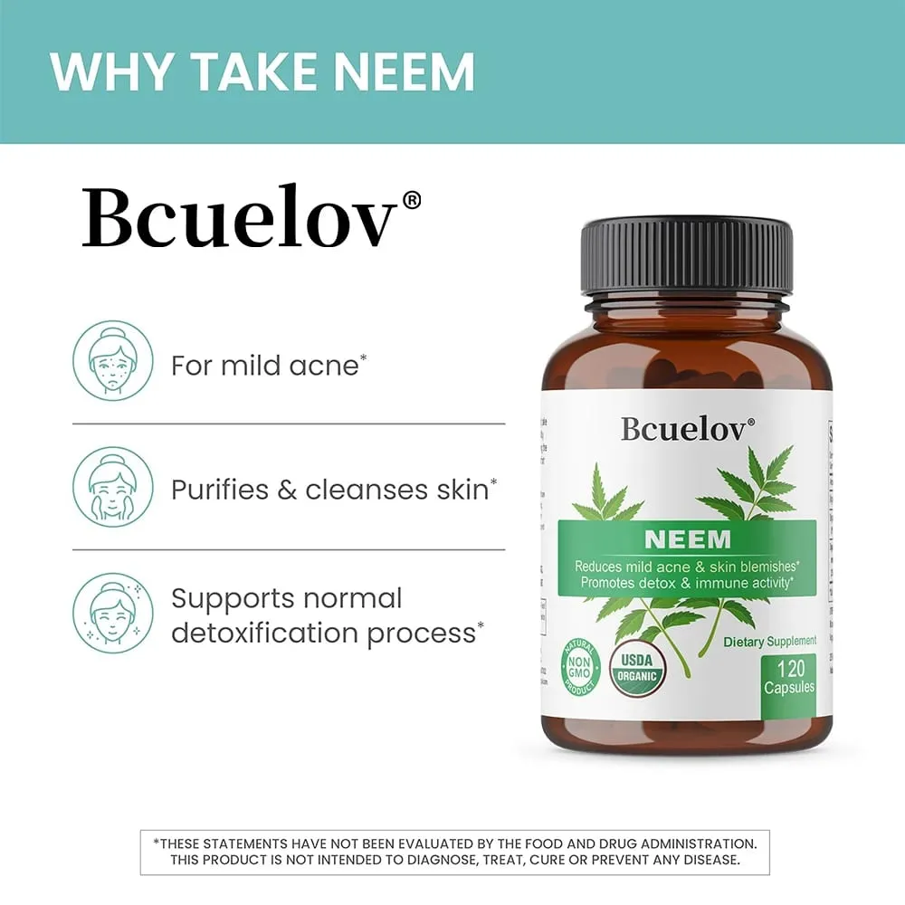 Organic Neem Capsules - Mga Herbal Acne Supplement na Sumusuporta sa Maaliwalas na Balat at Detox - Vegan Non-GMO Gluten Free — image 5