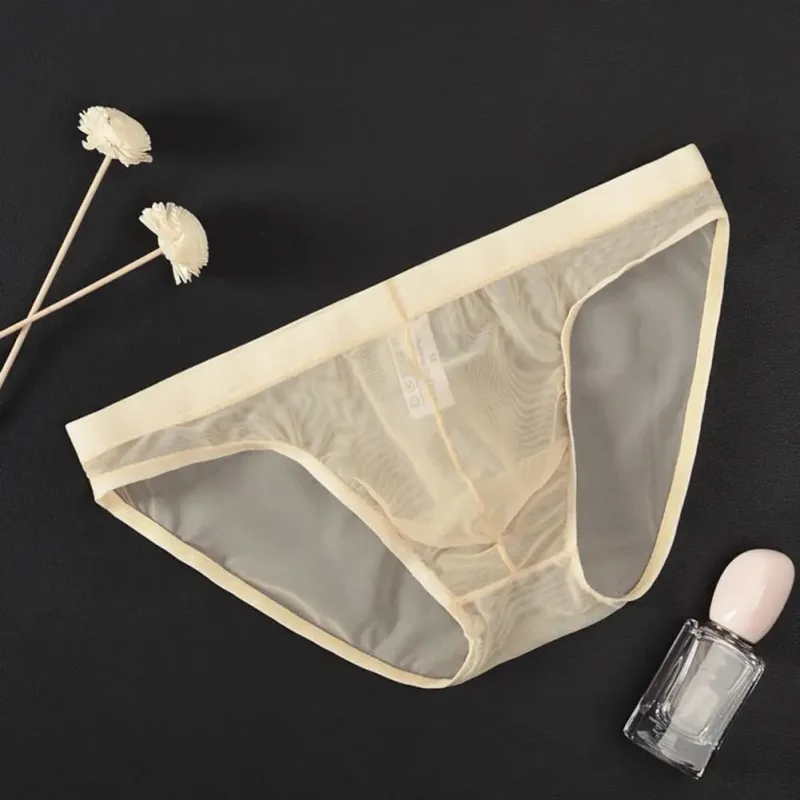 Men Seamless Ice Silk Briefs Low-rise Ultra-Thin See-through Panties Solid Color Quick Drying Underwear — image 13