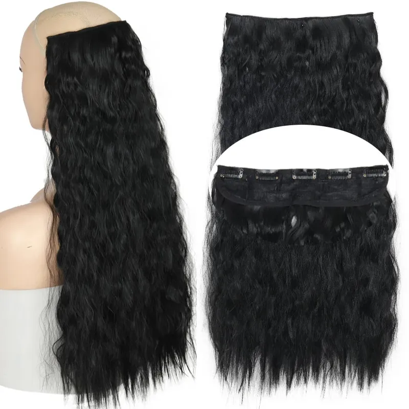 Synthetic One Piece 5clips Long Curly Clips in Hair Extension Hair Water Wave Blonde Black 24" For Women Hairpieces